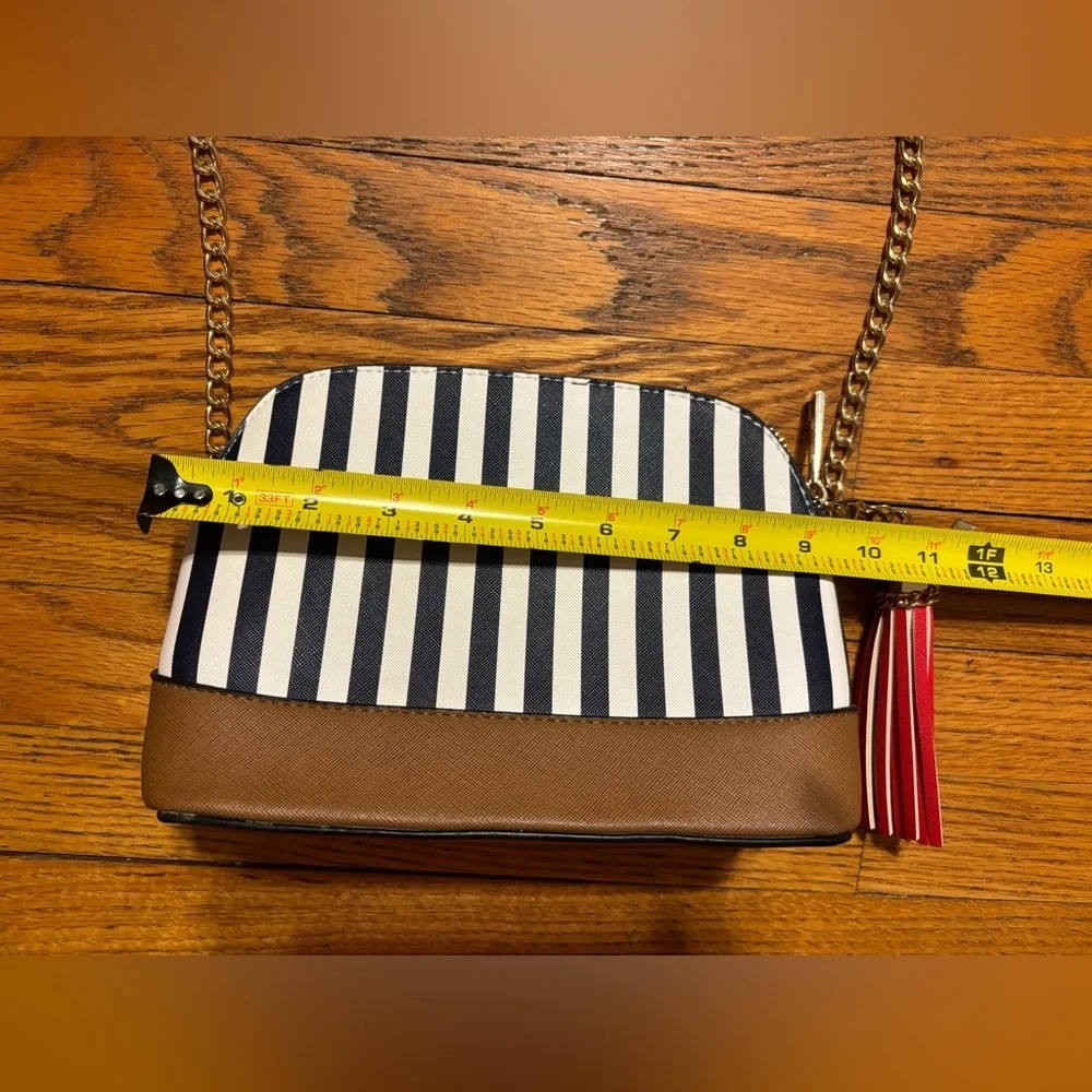 Aldo Navy and White Striped Crossbody Bag with Brown and Red Accents NWOT - Picture 11 of 13